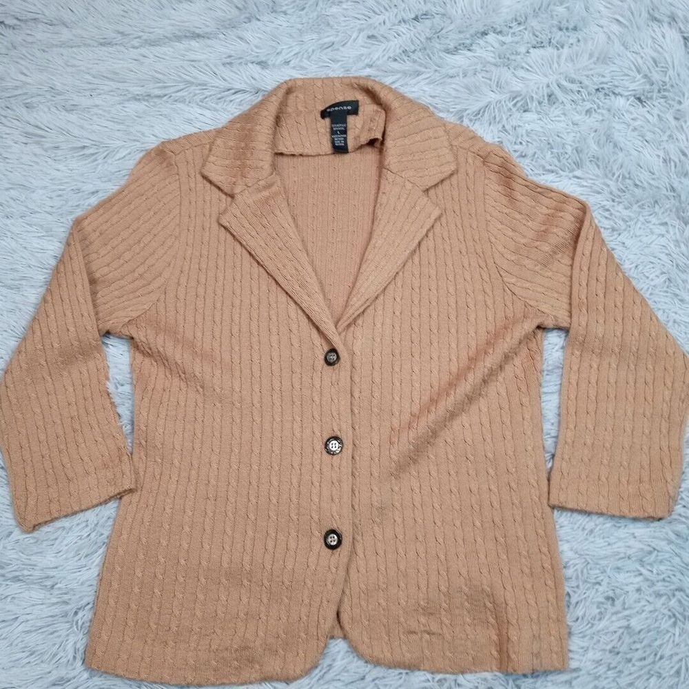 Spense Sweater Womens L Biege Wool Blend Cardigan Soft Comfort Casual‎ Button Up